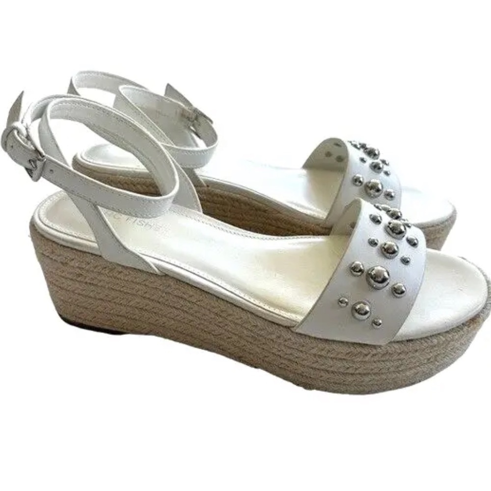 Marc Fisher Joyce Studded Platform Espadrille Sandals White Ankle Strap SIZE 8